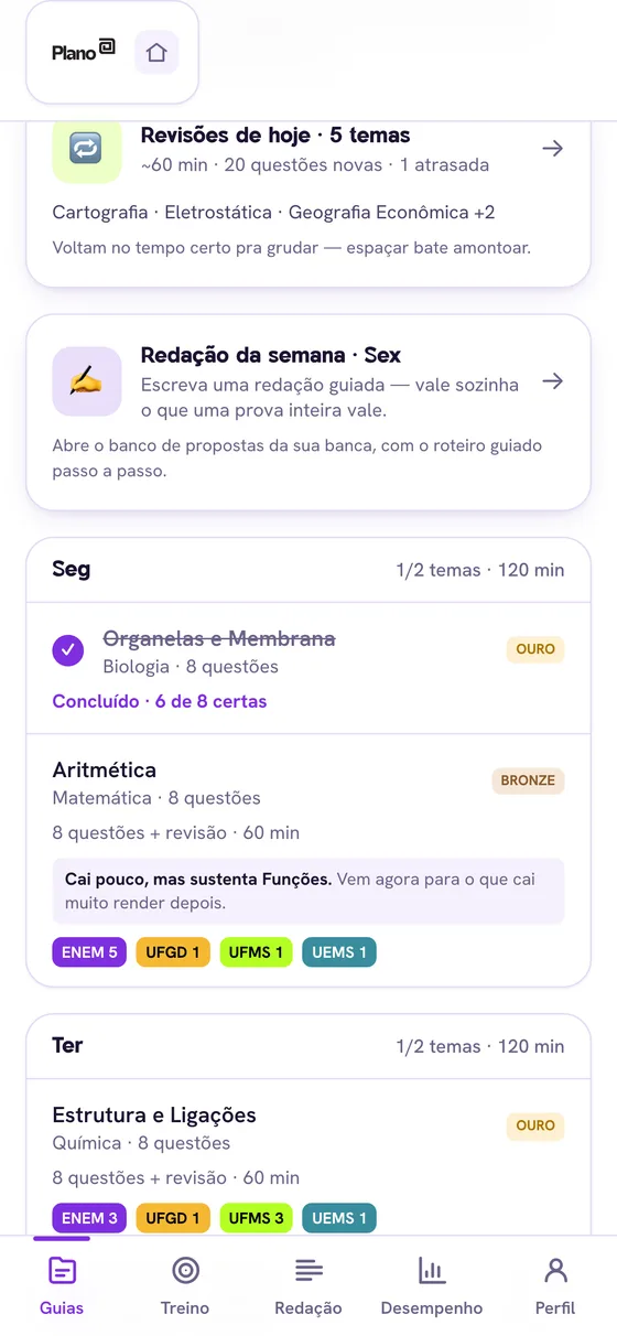 Tela do mapa de assuntos com medalhas