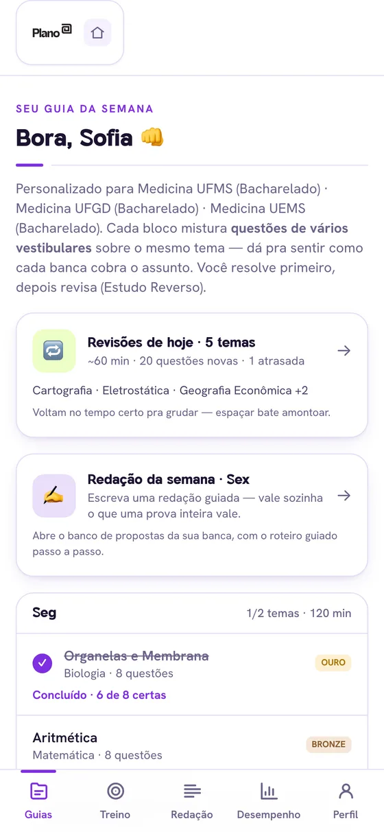 Tela de revisões do dia
