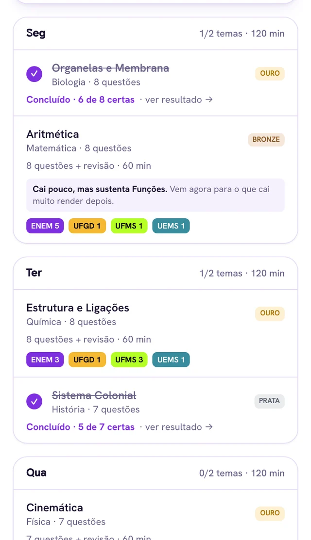 Guia da semana, com os temas de cada dia